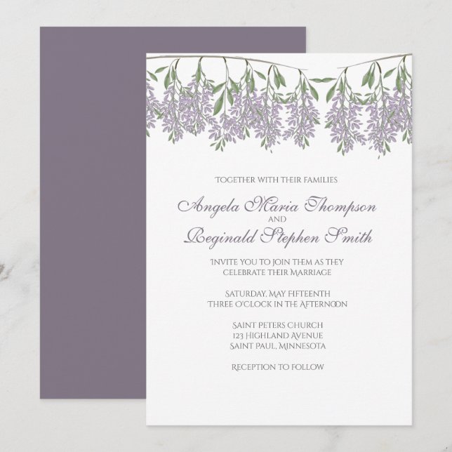 Painted Wisteria Wedding Invitation (Front/Back)