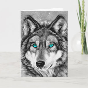 Painted Wolf Grayscale Christmas Card
