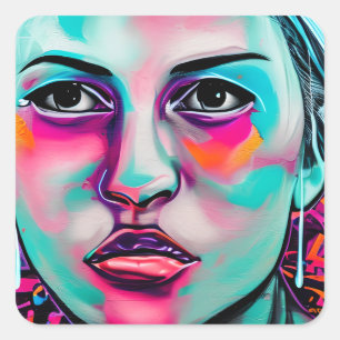 Painted Women's Face   AI Generated Lady's Face Square Sticker
