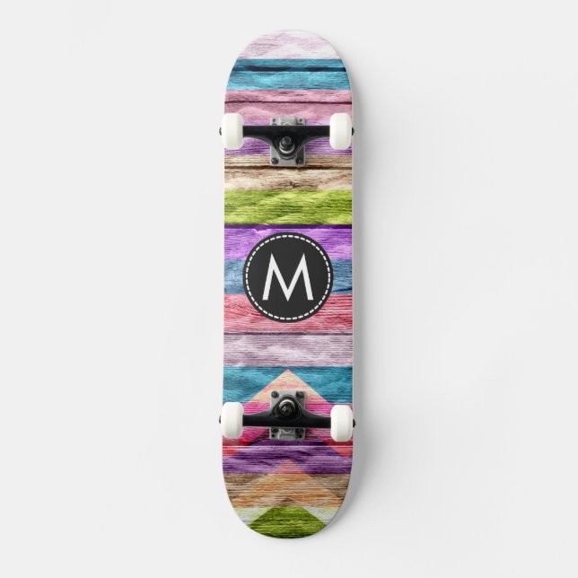Painted Wood Chevron Stripes Pattern #10 Skateboard (Front)