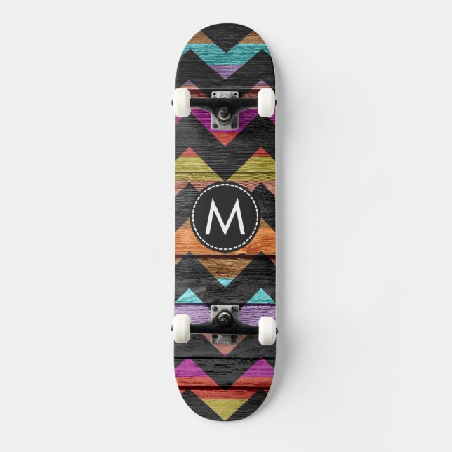 Painted Wood Chevron Stripes Pattern #2 Skateboard (Front)
