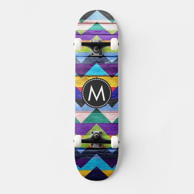 Painted Wood Chevron Stripes Pattern #5 Skateboard (Front)