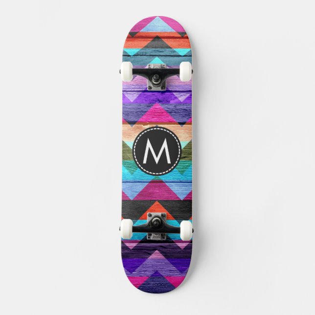 Painted Wood Chevron Stripes Pattern #7 Skateboard (Front)