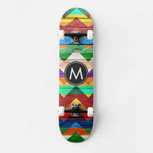 Painted Wood Chevron Stripes Pattern #8 Skateboard