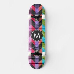Painted Wood Chevron Stripes Pattern Skateboard