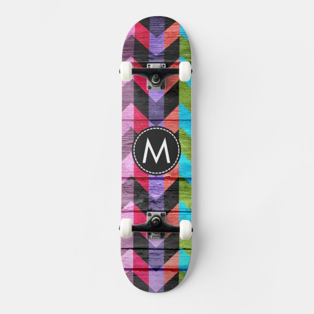 Painted Wood Chevron Stripes Pattern Skateboard (Front)