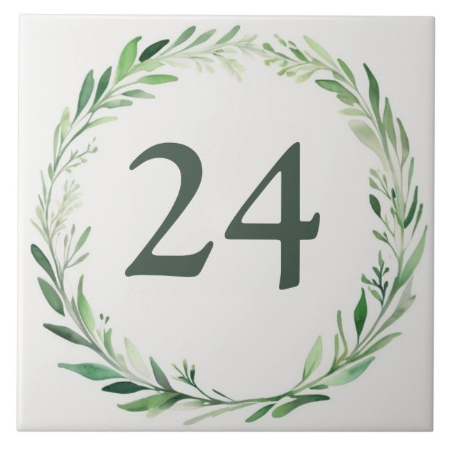 Painted Wreath Custom House Number Plate Sign Tile (Front)
