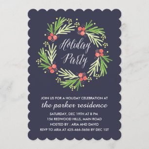 Painted Wreath Holiday Party Invitation