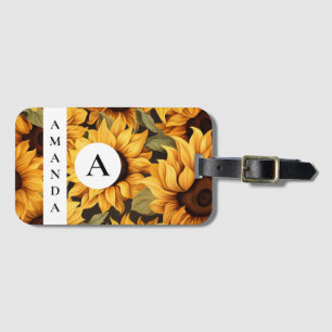 Painted Yellow Big Sunflower Name Monogramed Luggage Tag