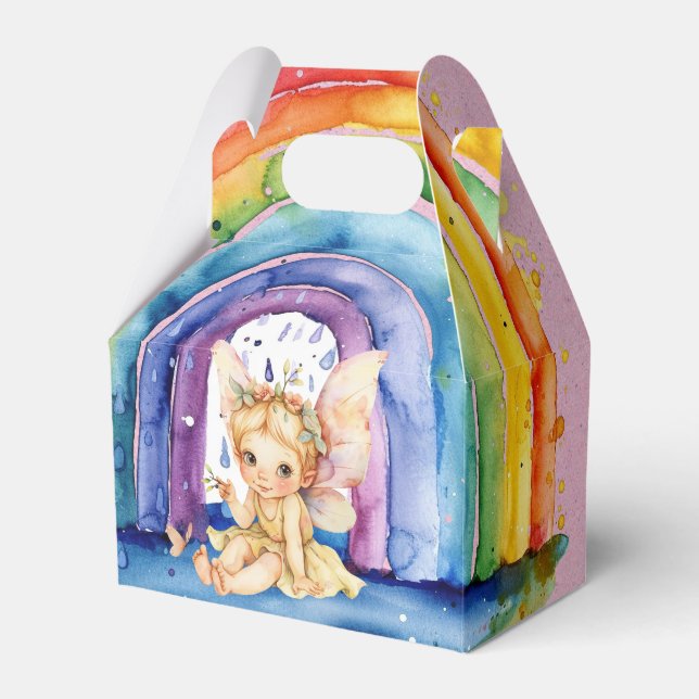 Painted Yellow Fairy Rainbow Girl Birthday Party Favour Box (Front Side)
