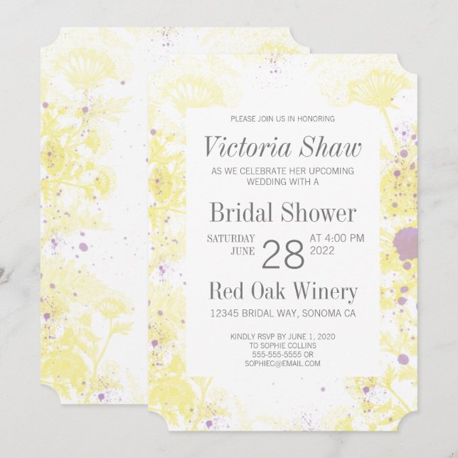 Painted Yellow Flowers Bridal Shower Invitation (Front/Back)