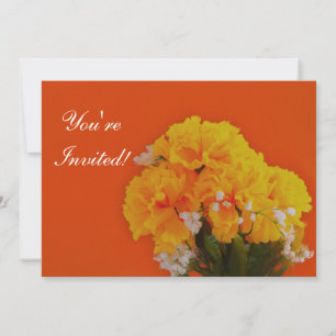 Painted Yellow Flowers on Orange Invitation