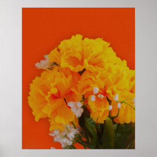 Painted Yellow Flowers on Orange Poster