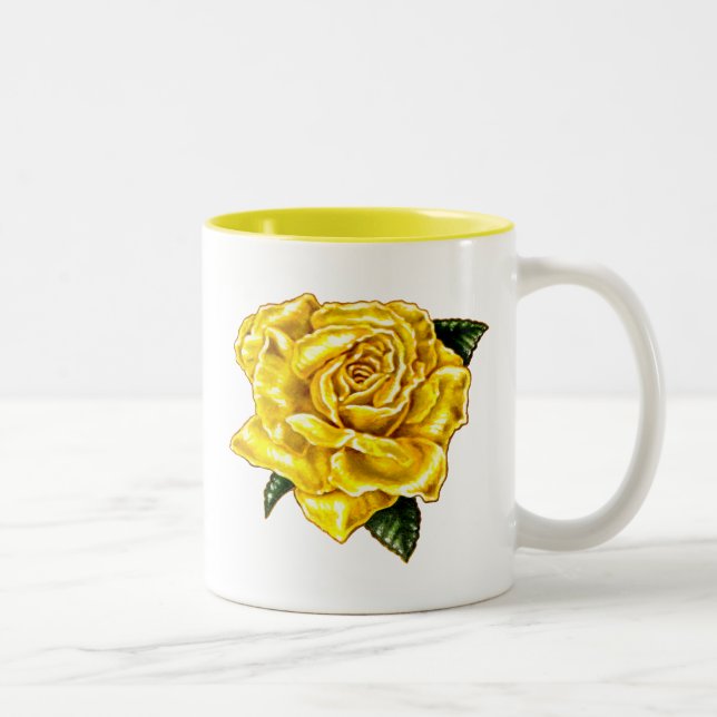 Painted Yellow Rose Two-Tone Coffee Mug (Right)