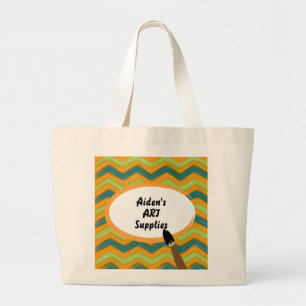 Painted Zigzags Personalised Art Supplies Large Tote Bag