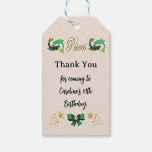 Painted Zodiac Sign Gold Glitter Pisces Birthday Gift Tags