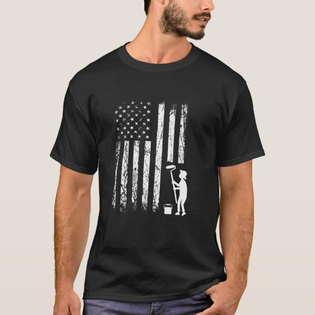 Painter American Flag Roller Art Design T-Shirt (Front)
