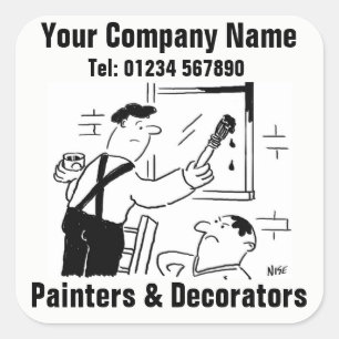 Painter and Decorator Information on a Square Sticker