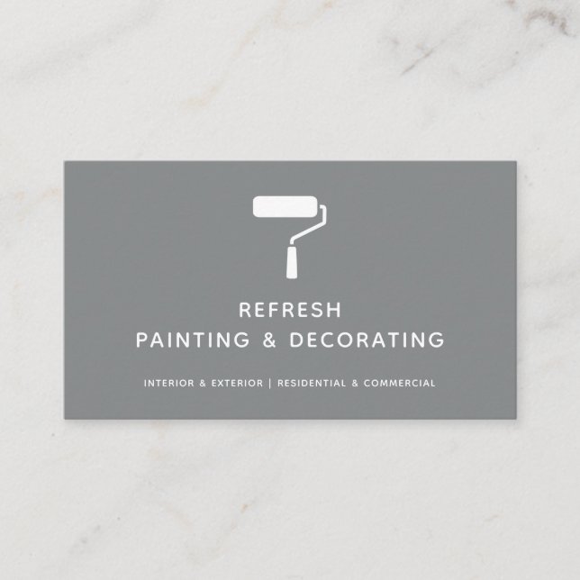 Painter And Decorator Paint Roller Modern Grey Business Card (Front)