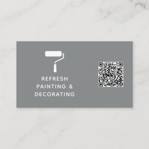 Painter And Decorator QR Code Paint Roller Grey Business Card