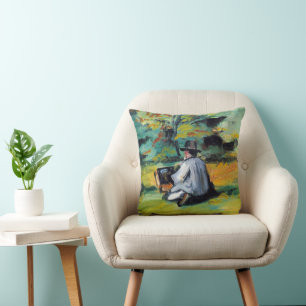 Painter at Work by Paul Cezanne, Vintage Fine Art Cushion