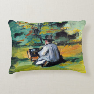 Painter at Work by Paul Cezanne, Vintage Fine Art Decorative Cushion