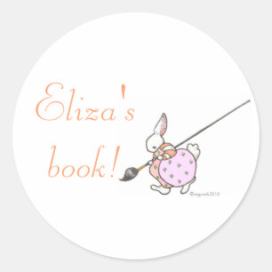 painter bunny bookplate classic round sticker