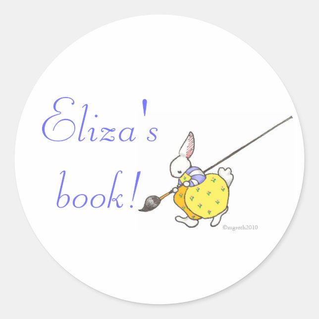 painter bunny bookplate classic round sticker (Front)