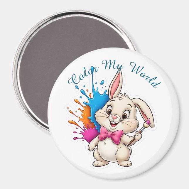 Painter Bunny Sticker – “Colour My World” Magnet (Front/Back)