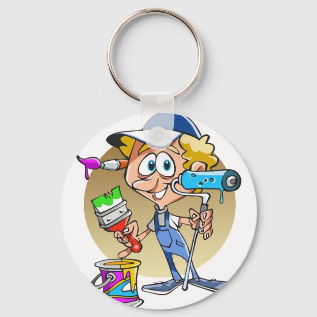 Painter decorator Cartoon mascot Key Ring (Front)