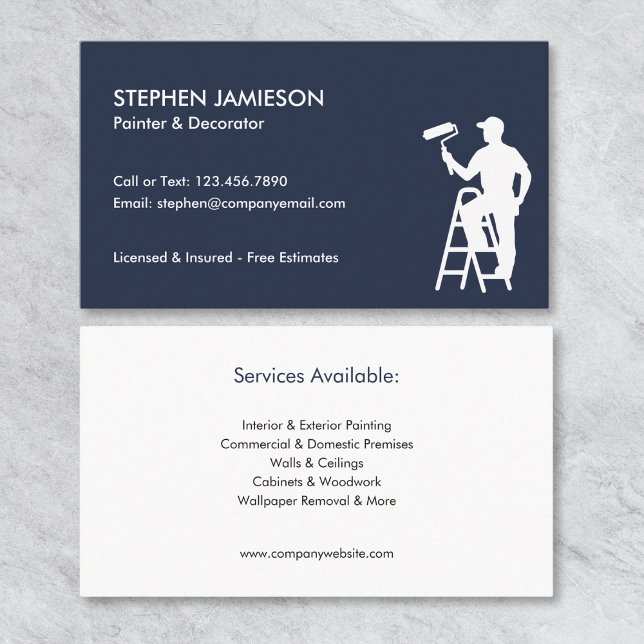 Painter & Decorator Painting Services Blue White Business Card (Creator Uploaded)