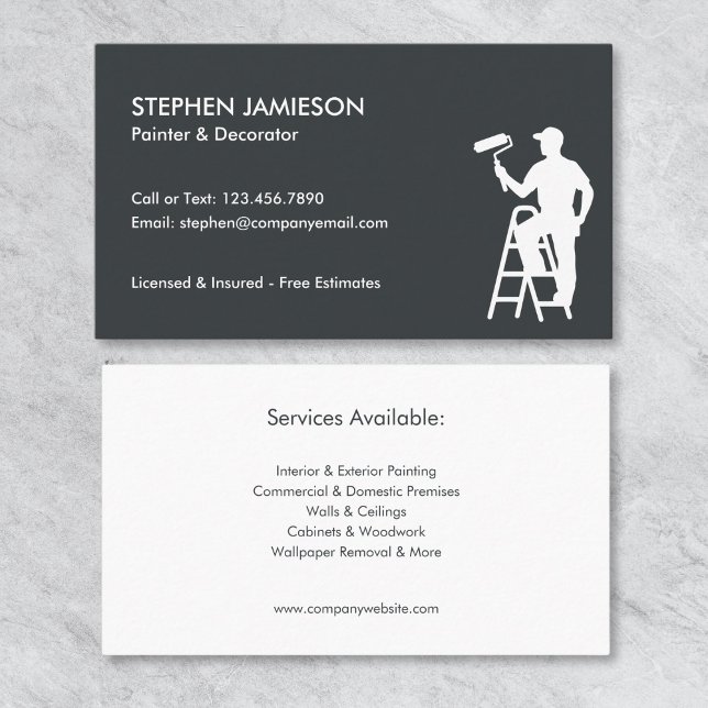 Painter & Decorator Painting Services Grey & White Business Card (Creator Uploaded)