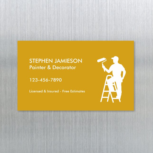 Painter & Decorator Painting Services Yellow White Magnetic Business Card (Creator Uploaded)