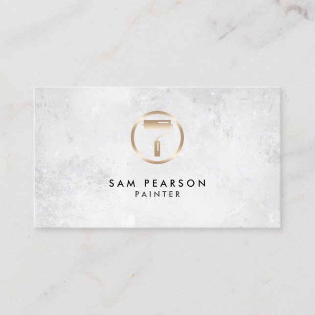 Painter Gold Paint Roller Brush Icon Business Card (Front)