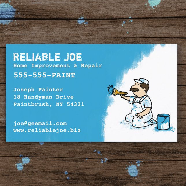 Painter Painting Blue Paint Fun Cartoon Contractor Business Card (Creator Uploaded)