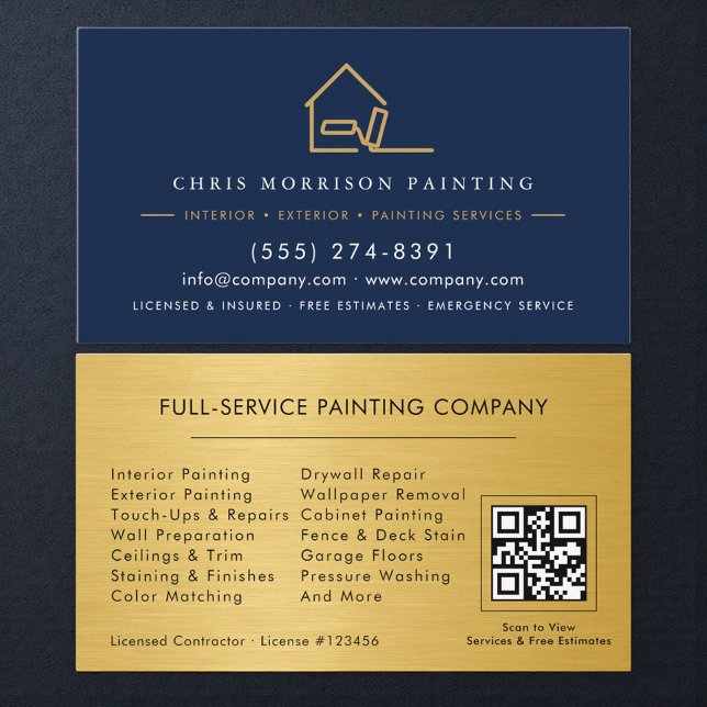 Painter Painting Metallic Gold QR Code Business Card (Creator Uploaded)
