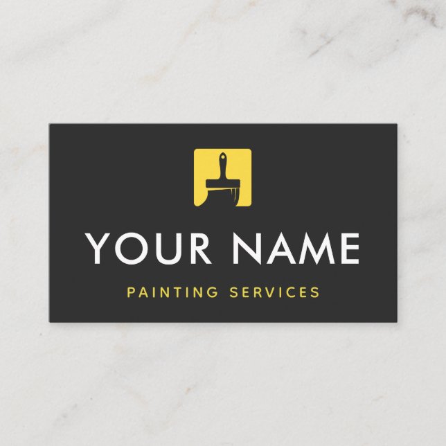 Painter Painting Yellow Paint Brush Icon Simple Business Card (Front)