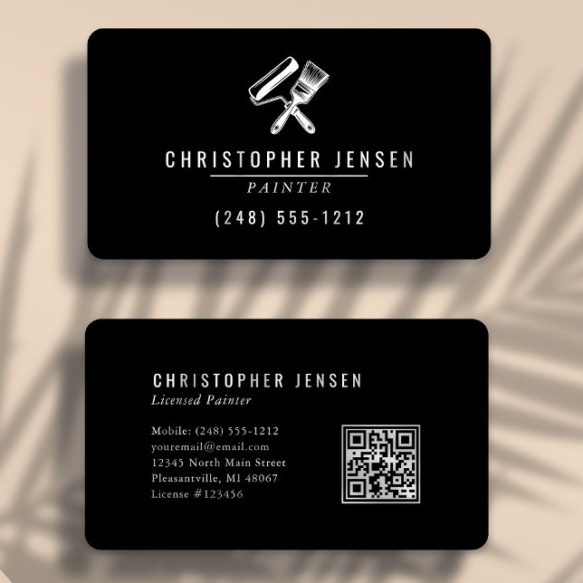 Painter QR Code Black and White Rounded Painting Business Card (Creator Uploaded)
