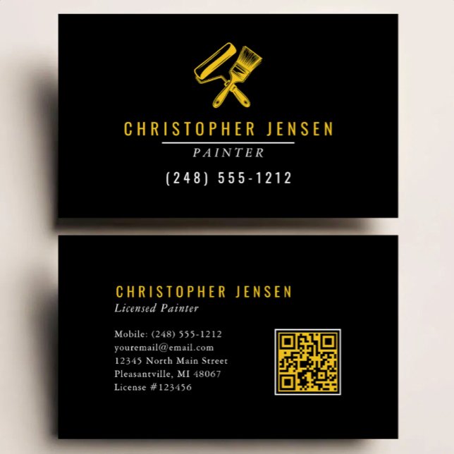 Painter QR Code Black Yellow Painting Business Card (Creator Uploaded)