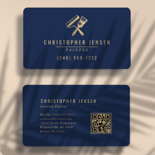 Painter QR Code Navy Blue Gold Rounded Painting Business Card