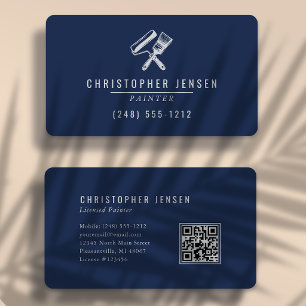 Painter QR Code Navy Blue Grey Rounded Painting Business Card