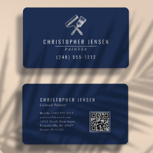 Painter QR Code Navy Blue Silver Rounded Painting Business Card