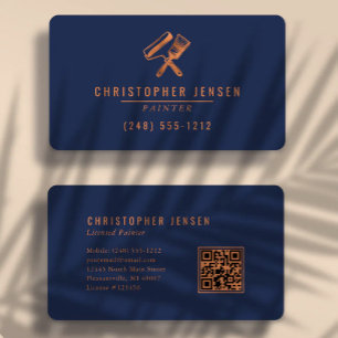 Painter QR Code Painting Navy Blue Copper Rounded Business Card