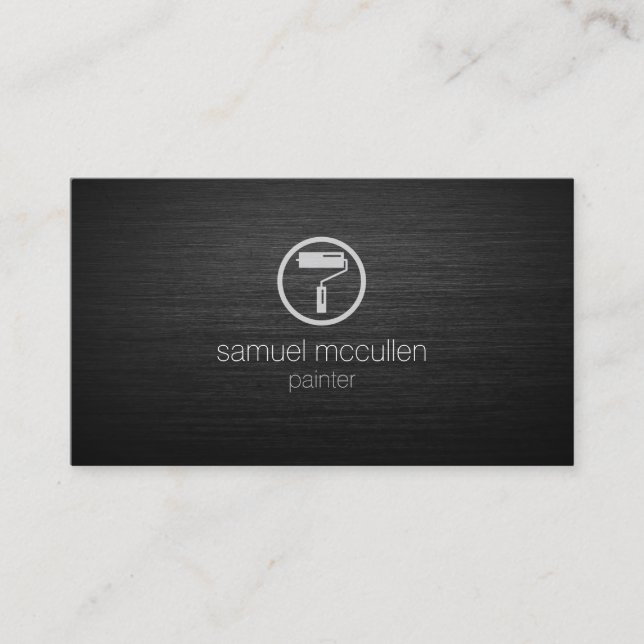 Painter Roller Brush Icon Brushed Metal Skills Business Card (Front)
