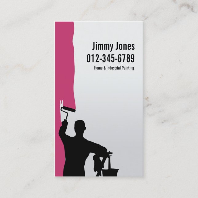 Painter Roller Brush Painting Maroon Business Card (Front)