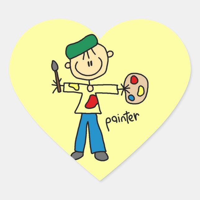 Painter Stick Figure Heart Sticker (Front)