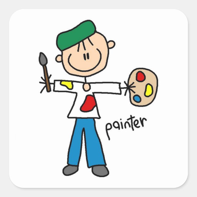 Painter Stick Figure Square Sticker (Front)