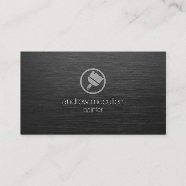 Painter Tools Paintbrush Icon Dark Brushed Metal Business Card (Front)