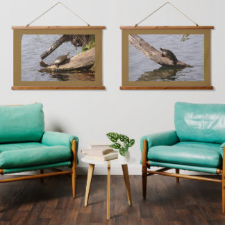 Painter Turtles on Logs Set of Two Tapestries
