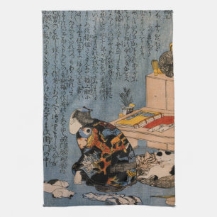 Painter who likes Cats, Utagawa Kuniyoshi Tea Towel